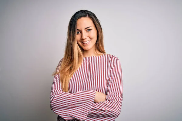 Mulher Loira Bonita Nova Com Olhos Azuis Desgastando Shirt Sufocada — Fotografia de Stock