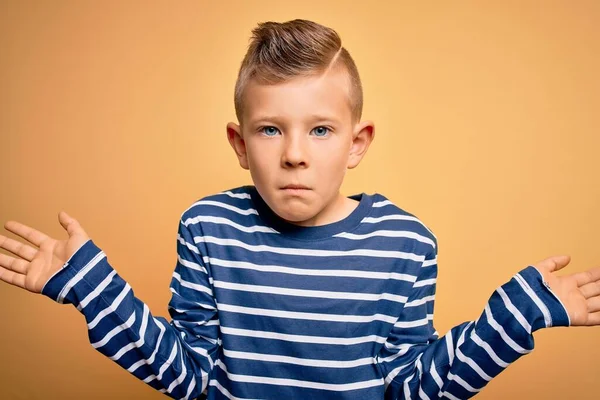 Young Little Caucasian Kid Blue Eyes Wearing Nautical Striped Shirt — Stock Photo, Image