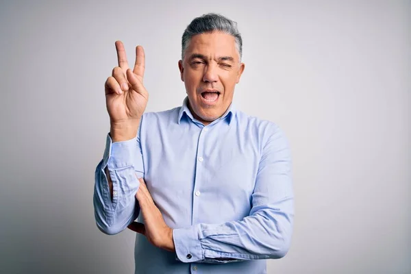 Homem Negócios Bonito Cabelos Grisalhos Meia Idade Vestindo Camisa Elegante — Fotografia de Stock