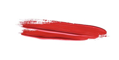 İzole edilmiş arkaplanda kırmızı renkli fırça darbesi, tuval suluboya dokusu, kırmızı ruj lekesi