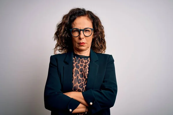 Middle Age Brunette Business Woman Wearing Glasses Standing Isolated White — Stock Photo, Image