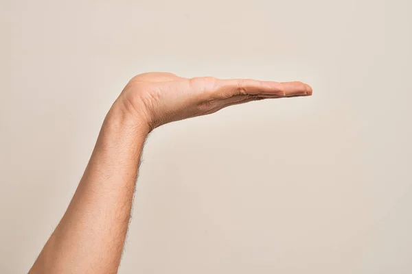 Mão Jovem Caucasiano Mostrando Dedos Sobre Fundo Branco Isolado Com — Fotografia de Stock