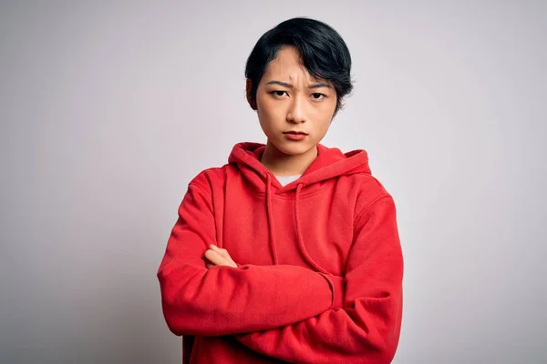 Jong Mooi Aziatisch Meisje Draagt Casual Sweatshirt Met Hoodie Witte — Stockfoto