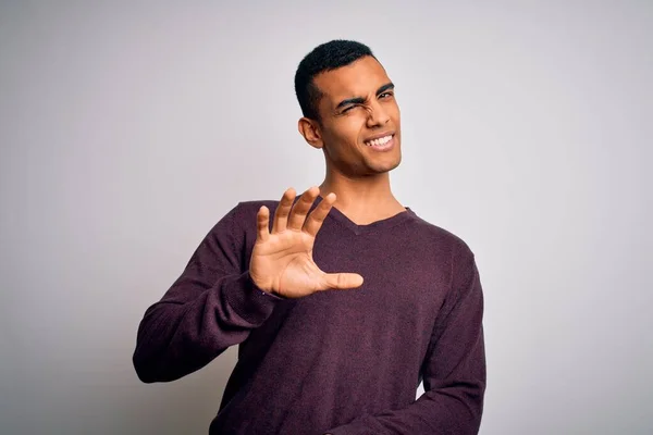 Young Handsome African American Man Wearing Casual Sweater White Background — Stock Photo, Image