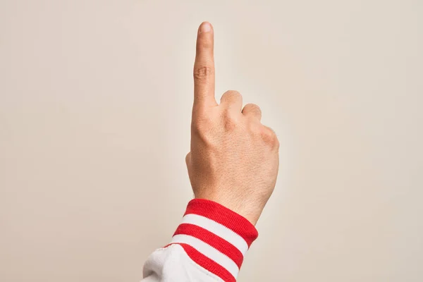 Hand Caucasian Young Man Showing Fingers Isolated White Background Counting — Stock Photo, Image