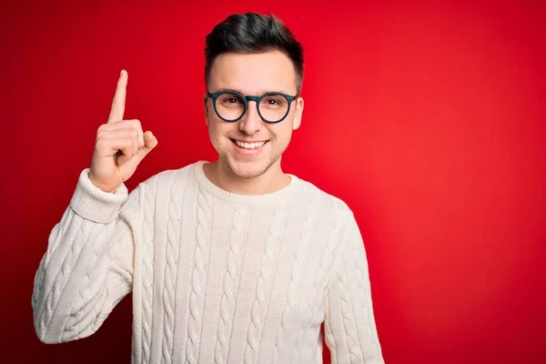 Homem Branco Bonito Jovem Vestindo Óculos Camisola Inverno Casual Sobre — Fotografia de Stock