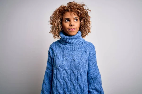 Young Beautiful African American Woman Wearing Turtleneck Sweater White Background — стокове фото