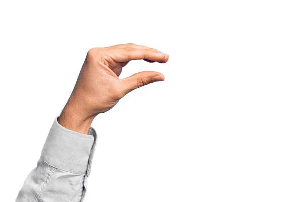 Mano Joven Caucásico Mostrando Dedos Sobre Fondo Blanco Aislado Recogiendo — Foto de Stock