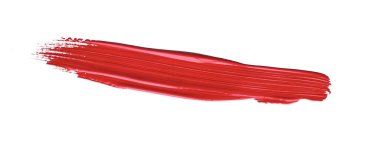 İzole edilmiş arkaplanda kırmızı renkli fırça darbesi, tuval suluboya dokusu, kırmızı ruj lekesi