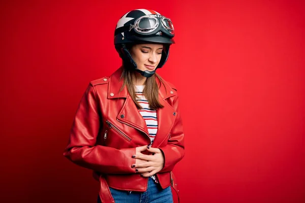 Jeune Belle Femme Motocycliste Brune Portant Casque Moto Une Veste — Photo