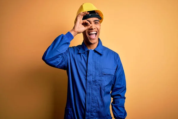 Young Handsome African American Worker Man Wearing Blue Uniform Security — Stock Photo, Image