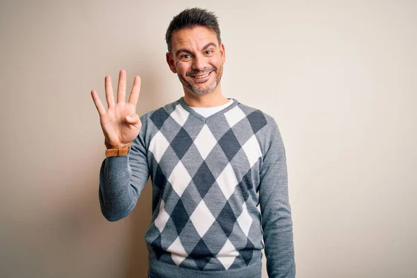 Young Handsome Man Wearing Casual Sweater Standing Isolated White Background — Stock Photo, Image