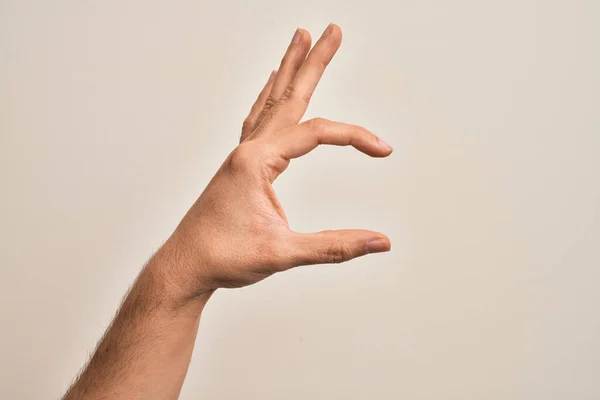 Zole Edilmiş Beyaz Arka Plan Üzerinde Parmaklarını Gösteren Beyaz Bir — Stok fotoğraf