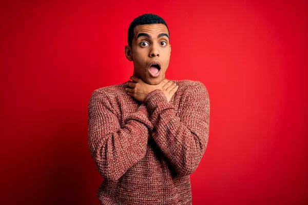 Young Handsome African American Man Wearing Casual Sweater Standing Red — Stock Photo, Image