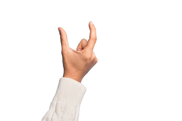 Mano Joven Caucásico Mostrando Dedos Sobre Fondo Blanco Aislado Recogiendo — Foto de Stock