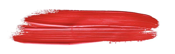 红色笔刷笔划覆盖孤立的背景 帆布水彩纹理 红色口红污迹 — 图库照片