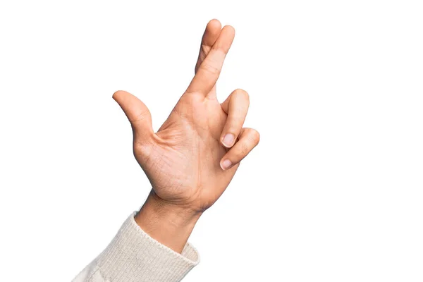 Hand Caucasian Young Man Showing Fingers Isolated White Background Gesturing — Stock Photo, Image