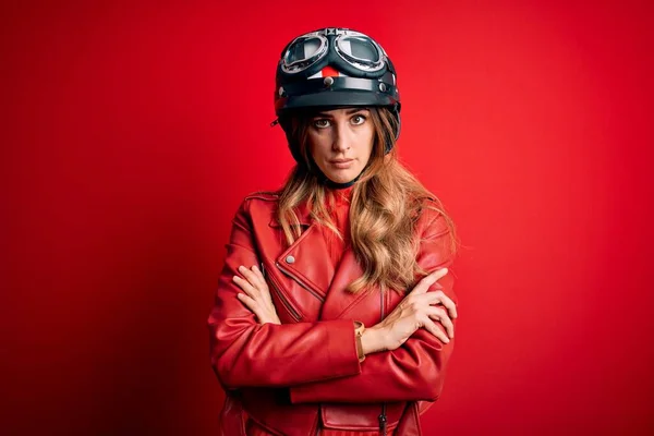 Jeune Belle Femme Motrocycliste Brune Portant Casque Moto Sur Fond — Photo