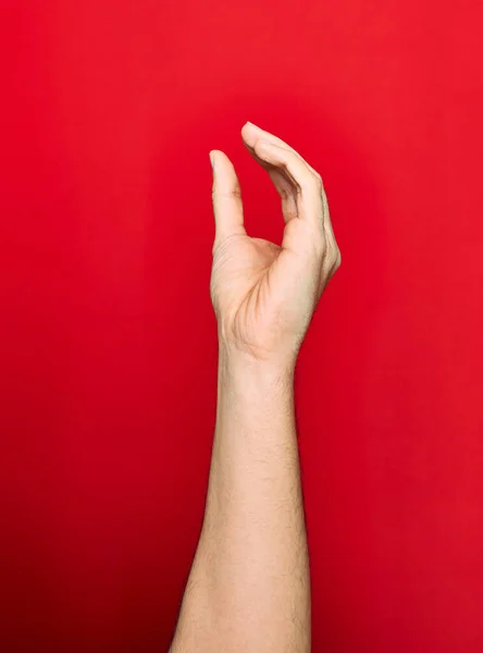 Schöne Hand Des Mannes Mit Erhobenen Fingern Beim Fangen Über — Stockfoto