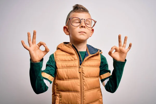 Young Little Caucasian Kid Blue Eyes Wearing Winter Coat Smart — Stock Photo, Image