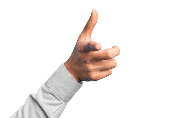 Hand Caucasian Young Man Showing Fingers Isolated White Background Pointing — Stock Photo, Image