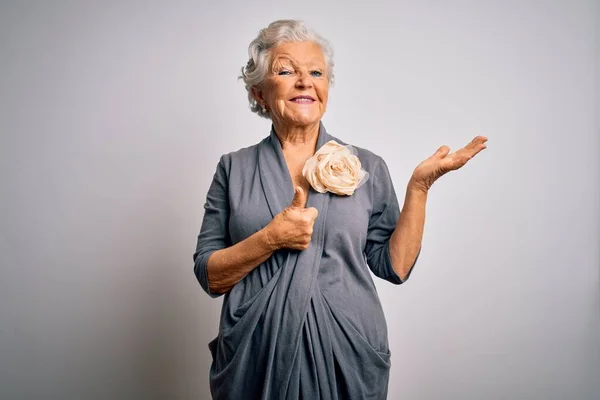 Senior Belle Femme Aux Cheveux Gris Portant Une Robe Décontractée — Photo