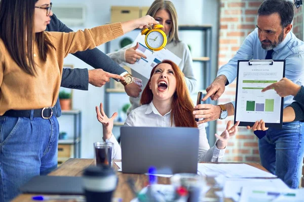 Group Business Workers Working Together Partners Stressing One Them Office — Stockfoto