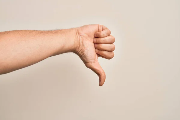 Hand Caucasian Young Man Showing Fingers Isolated White Background Doing — Stock Photo, Image