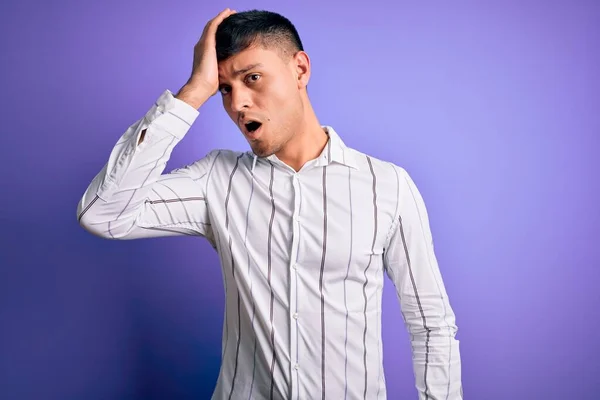 Young Handsome Hispanic Man Wearing Elegant Business Shirt Standing Purple — Stock Photo, Image