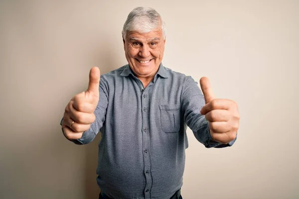 Uomo Anziano Bello Hoary Indossa Camicia Casual Piedi Sopra Isolato — Foto Stock