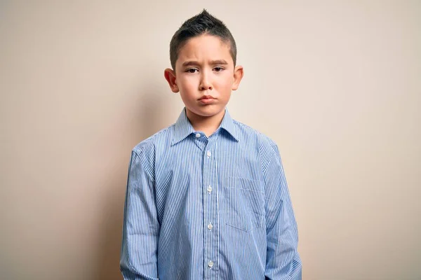 Jovem Garoto Vestindo Camisa Elegante Sobre Fundo Isolado Cético Nervoso — Fotografia de Stock