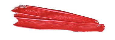 İzole edilmiş arkaplanda kırmızı renkli fırça darbesi, tuval suluboya dokusu, kırmızı ruj lekesi