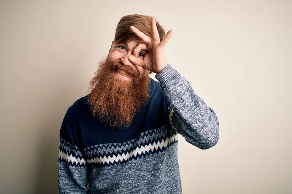 Handsome Irish Redhead Man Beard Wearing Winter Sweater Isolated Background — Stock Photo, Image