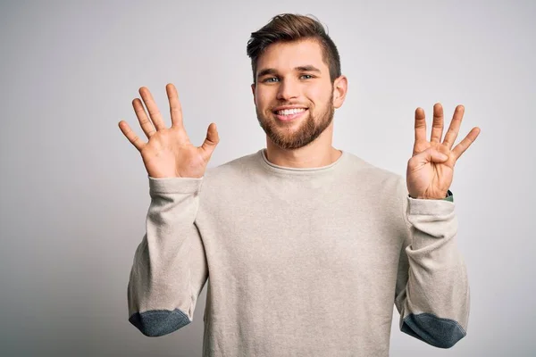 Jonge Knappe Blonde Man Met Baard Blauwe Ogen Dragen Casual — Stockfoto