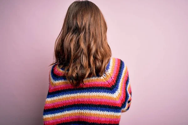 Young Beautiful Blonde Girl Wearing Glasses Casual Sweater Pink Isolated — Stock Photo, Image