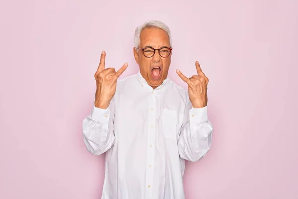 Middle Age Senior Grey Haired Man Wearing Glasses Business Shirt — Stock Photo, Image