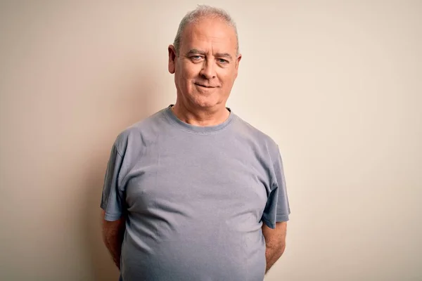 Middle Age Handsome Hoary Man Wearing Shirt Standing Isolated White — Stock Photo, Image