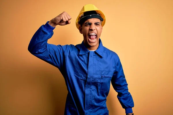 Young Handsome African American Worker Man Wearing Blue Uniform Security — Stock Photo, Image