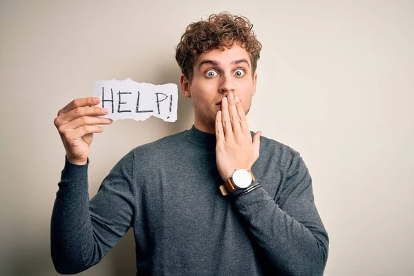 Jeune Homme Blond Aux Cheveux Bouclés Tenant Papier Avec Message — Photo