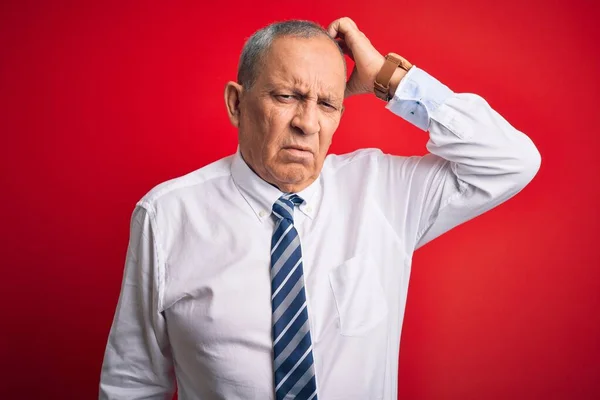 Senior Hombre Negocios Guapo Con Corbata Elegante Pie Sobre Fondo — Foto de Stock