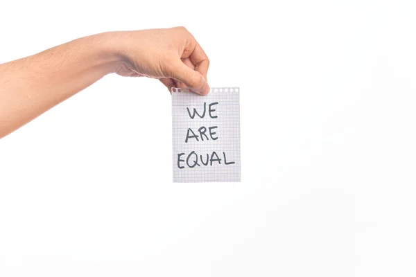Banner Cartón Somos Iguales Protestando Por Igualdad Derechos Sobre Fondo — Foto de Stock