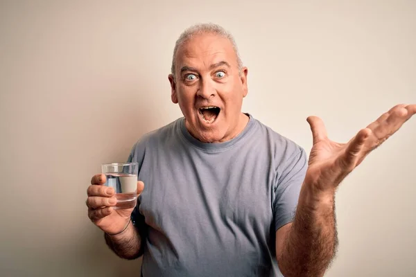 Middle Age Handsome Hoary Man Drinking Glass Water Isolated White — Stock Photo, Image