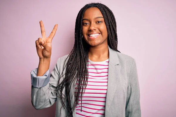 Young African American Business Woman Standing Pink Isolated Background Smiling — Stock Photo, Image