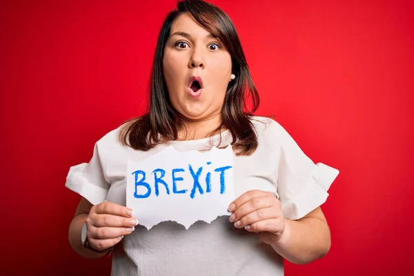 Красива Жінка Плюс Розмір Тримає Прапор Брекзіту Політичному Референдумі Європі — стокове фото