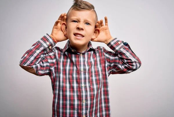 Ung Liten Kaukasisk Unge Med Blå Ögon Bär Elegant Skjorta — Stockfoto