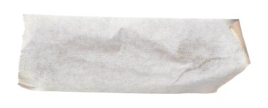 İzole edilmiş arkaplan üzerinde beyaz yapışkan kağıt bant, boş bağlanma ambalaj buruşuk yapıştırma etiketi