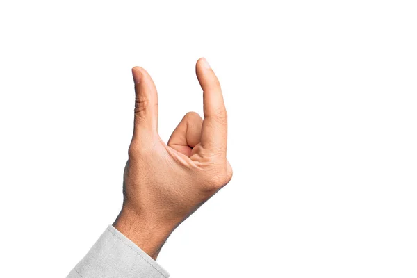 Hand Caucasian Young Man Showing Fingers Isolated White Background Picking — Stock Photo, Image