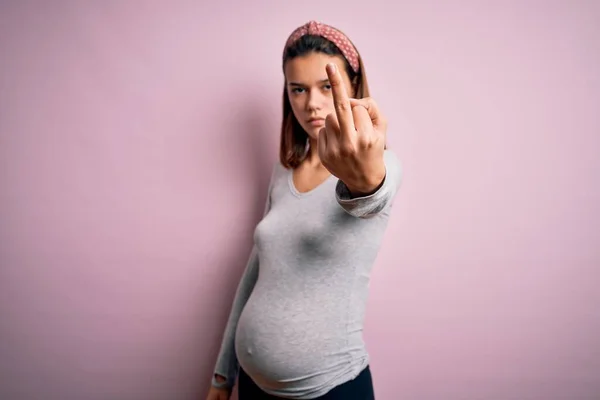 Young Beautiful Teenager Girl Pregnant Expecting Baby Isolated Pink Background — Φωτογραφία Αρχείου