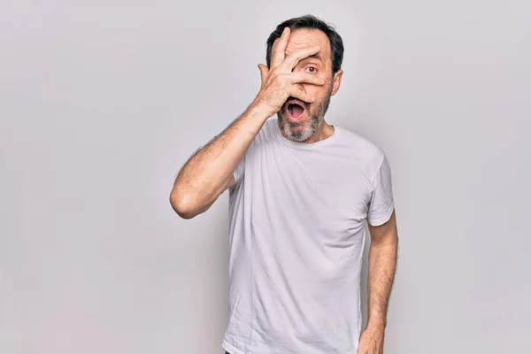 Middle Age Handsome Man Wearing Casual Shirt Standing Isolated White — Stock Photo, Image