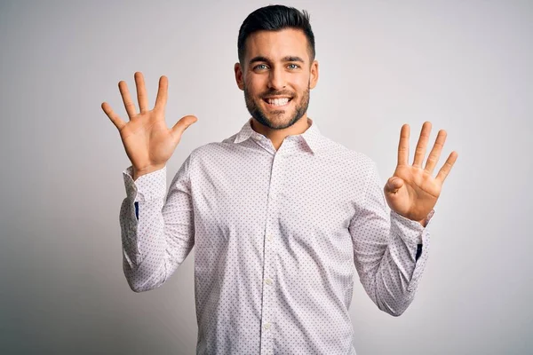 Young Handsome Man Wearing Elegant Shirt Standing Isolated White Background — Stock Photo, Image